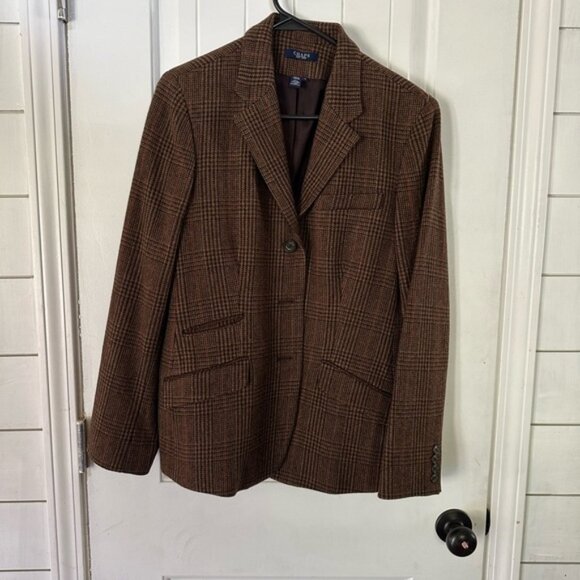 Chaps Brown Plaid Blazer old money wool blend - Picture 1 of 4